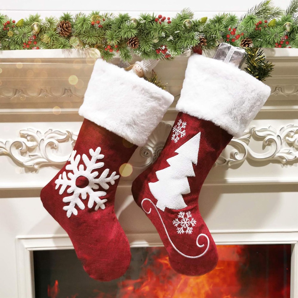 Christmas Stocking Hanging - 2-4 Stück Große Jute-Weihnachtsstrümpfe 18 Zoll