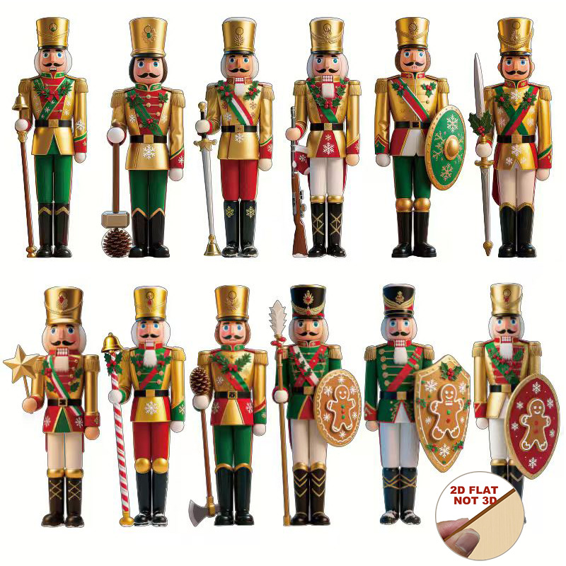 Nutcracker Figurine - 2D Flache 12-teilige Holz-Nussknacker Weihnachtsornamente, Vintage