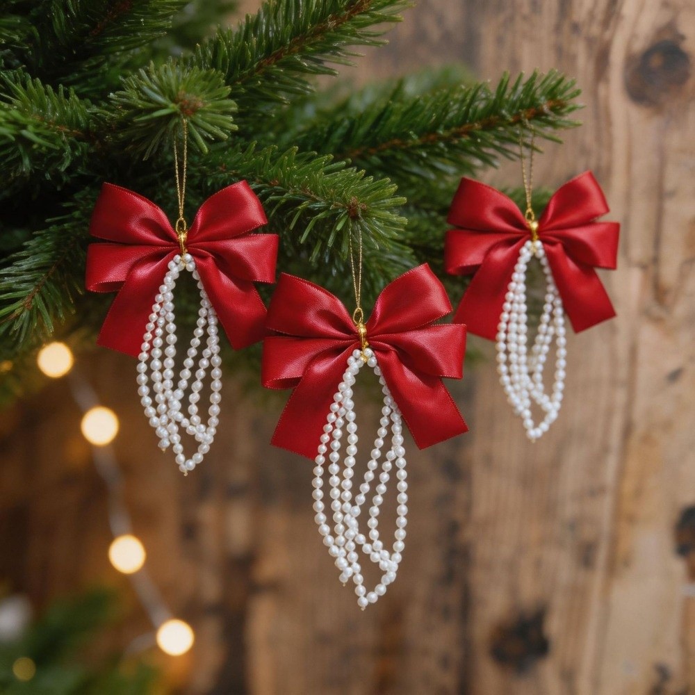 Gift Box Wrap Set - 12-teiliges Set Weihnachtsbaum-Schleifen im Vintage-Stil, Rote