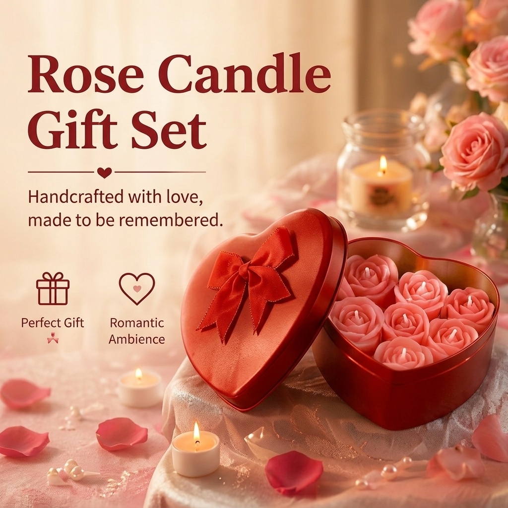 Holiday Candle Set - 6-teiliges Set Rosenförmiger Sojawachs-Kerzen, Romantische Ambiente-Dekoration,