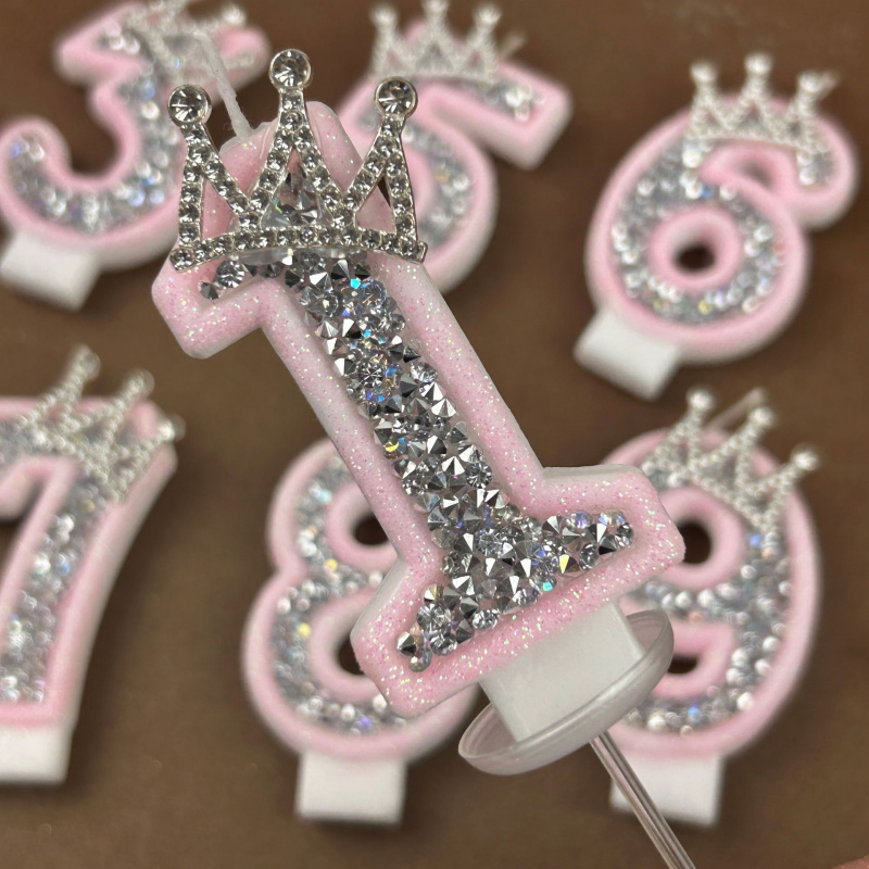 Holiday Candle Set - Digitale Kerzen 0-9 Rosa Silber Strass