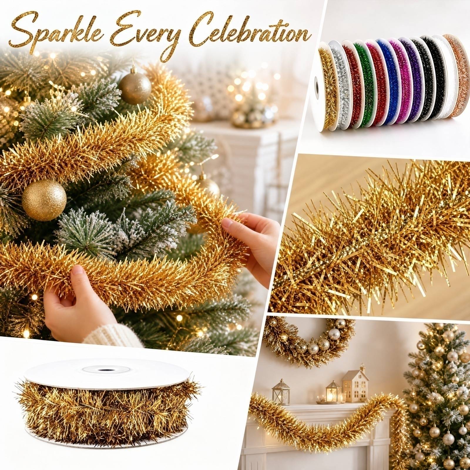 Tinsel Garland Decoration - Plastikdrahtgirlande 5m Lang 9 Farben Dekorative