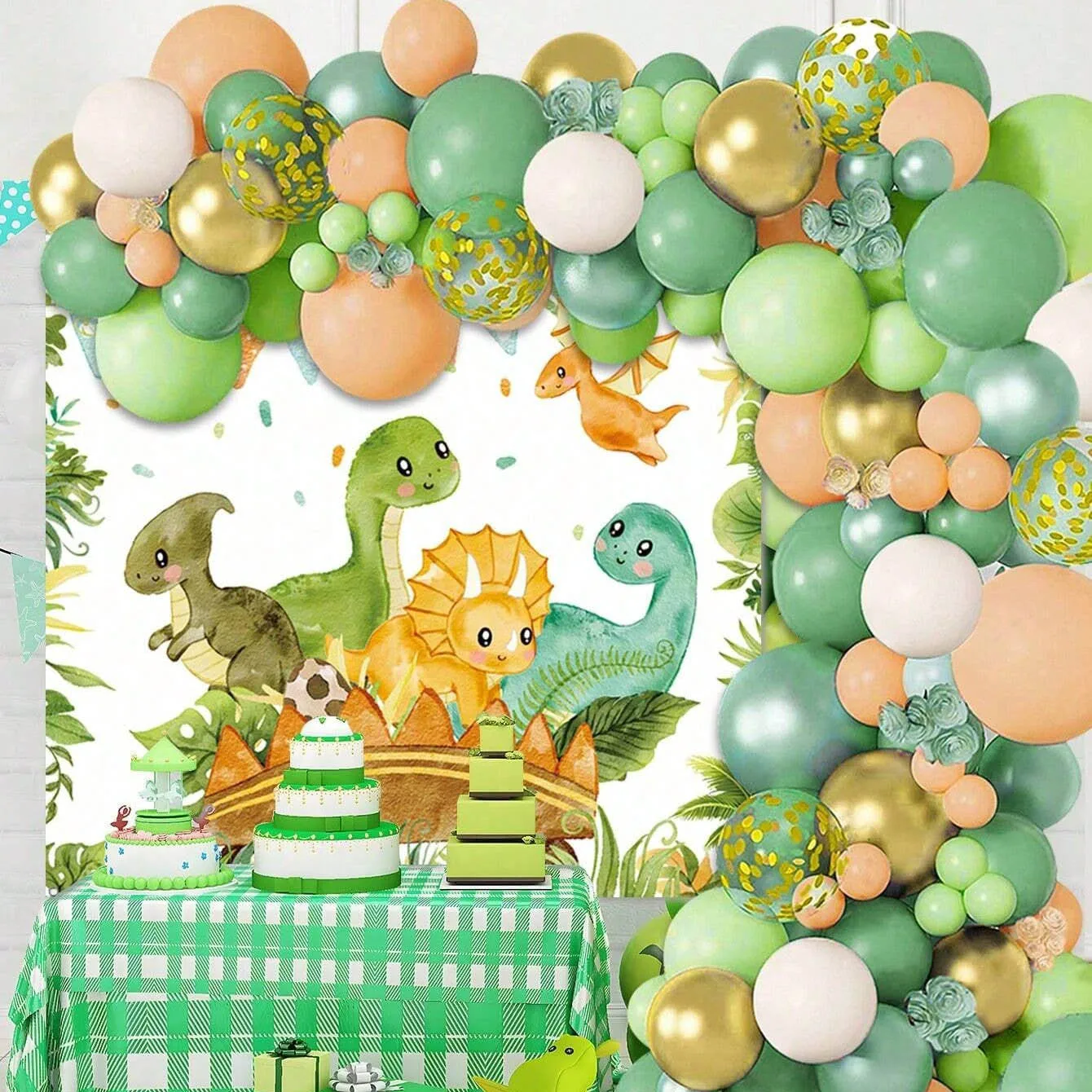 Tinsel Garland Decoration - Dinosaurier-Ballon-Set, Bogen für Kindergeburtstag, Dino-Mottoparty, Folienballons,