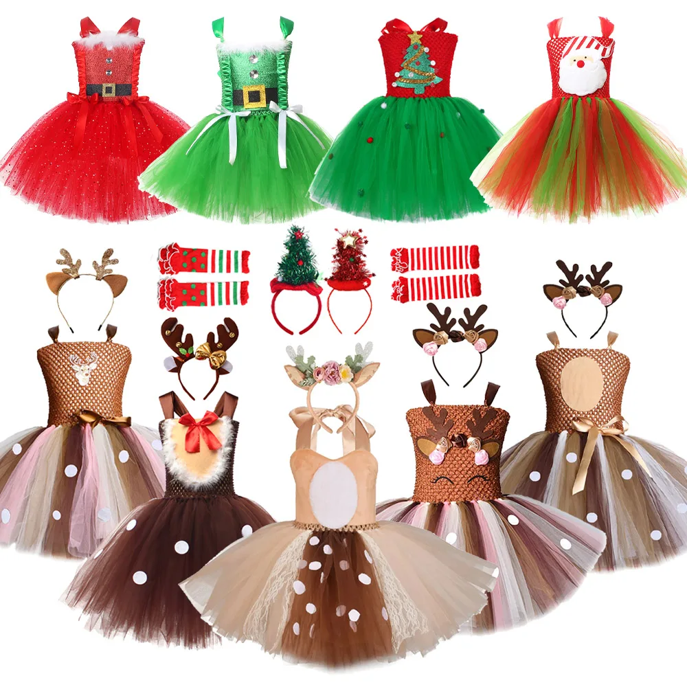 Elf Costume Christmas - Weihnachten Kinder Tutu Kleid Rentier Santa