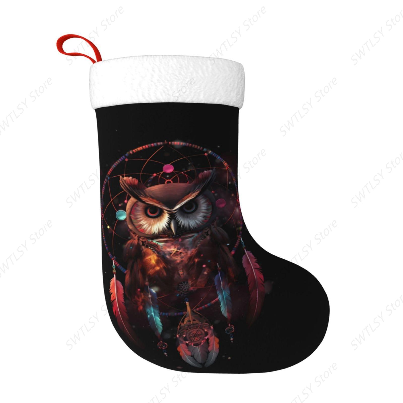 Christmas Stocking Hanging - Eulen-Regenbogenfänger, große Weihnachtsstrümpfe, 17,7 Zoll, Weihnachtsstrumpf,