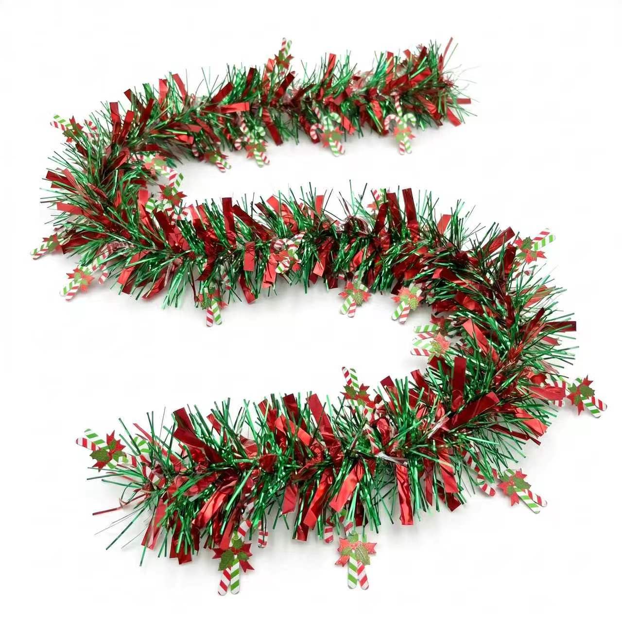 Tinsel Garland Decoration - 2M Weihnachts-Lametta-Girlande, schillernd rot-grün, metallisch, Glitzer-Twist-Girlande