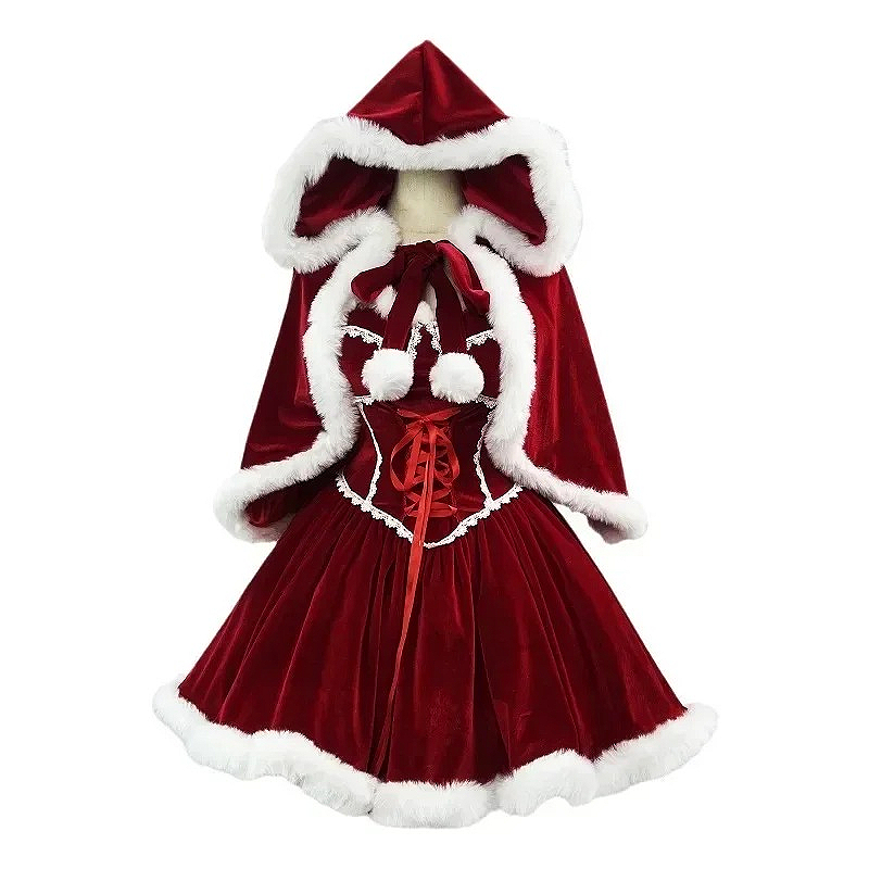 Elf Costume Christmas - Neues Jahr Rotes Kleid Umhang Cosplay